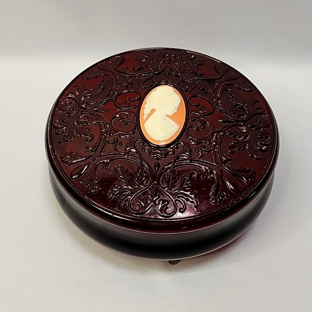 Vintage Collector Avon Lucite Burgandy and Cameo Trinket Box
